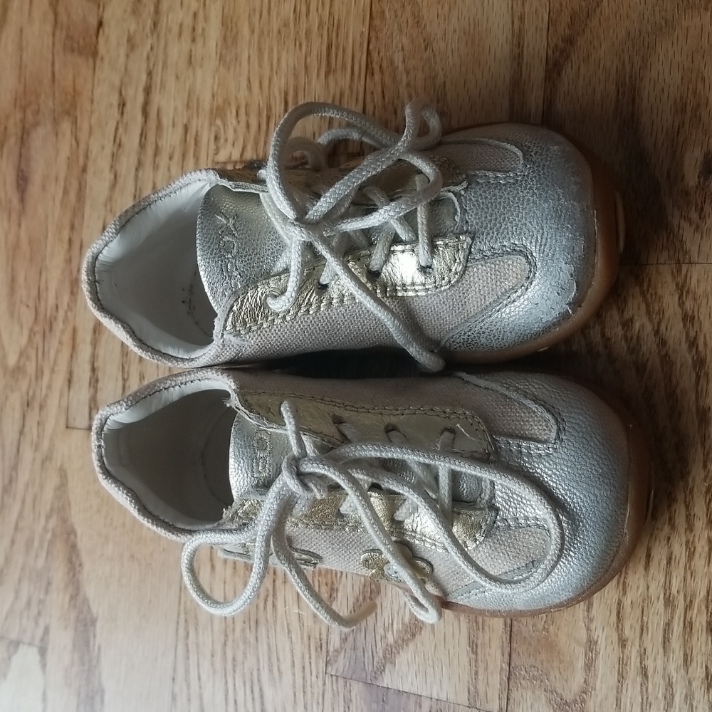 (4½) GEOX Metallic Floral Lace Up Toddler Sneakers Breathable Casual Sporty
